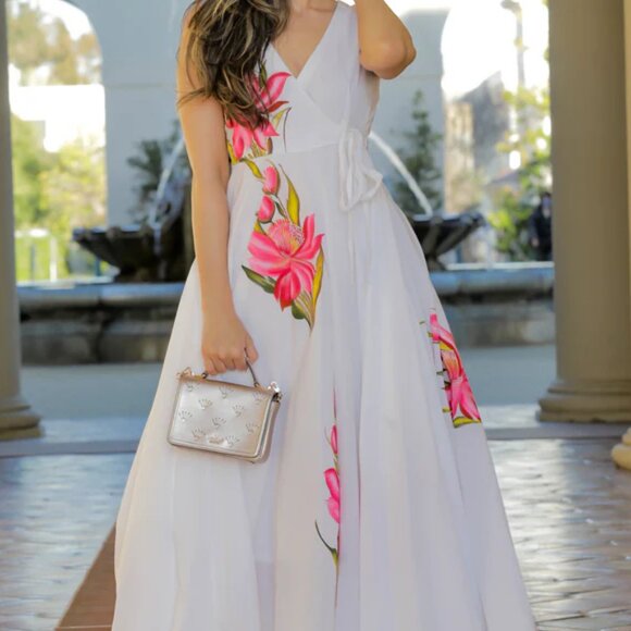 White Handpainted Cotton Angrakha Dress for Women | Sizes S-2XL | Sleeveless - Picture 1 of 7